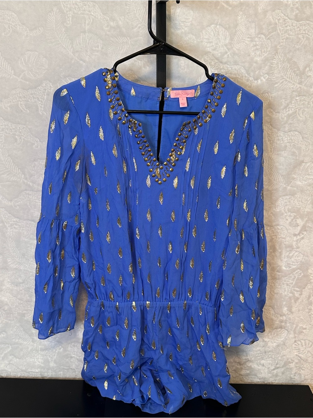 Lilly Pulitzer Cobalt Blue V-Neck Tunic with Gold Foil Motif